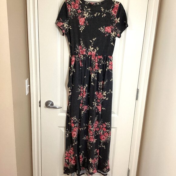 12 pm by Mon Ami Women's Maxi Long Gray Floral Dress Stretchy Cottage Core - Picture 7 of 10